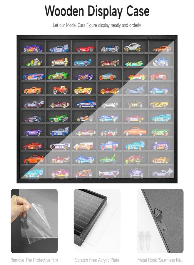 DisplayMore Wooden Wall Mount Display Case for Hot Wheels with Dust Resistant Acrylic Door ,Matchbox 1/64 Scale Diecast Model Cars Display Storage Organizer Case, Stores up to 60 Cars - Image 4